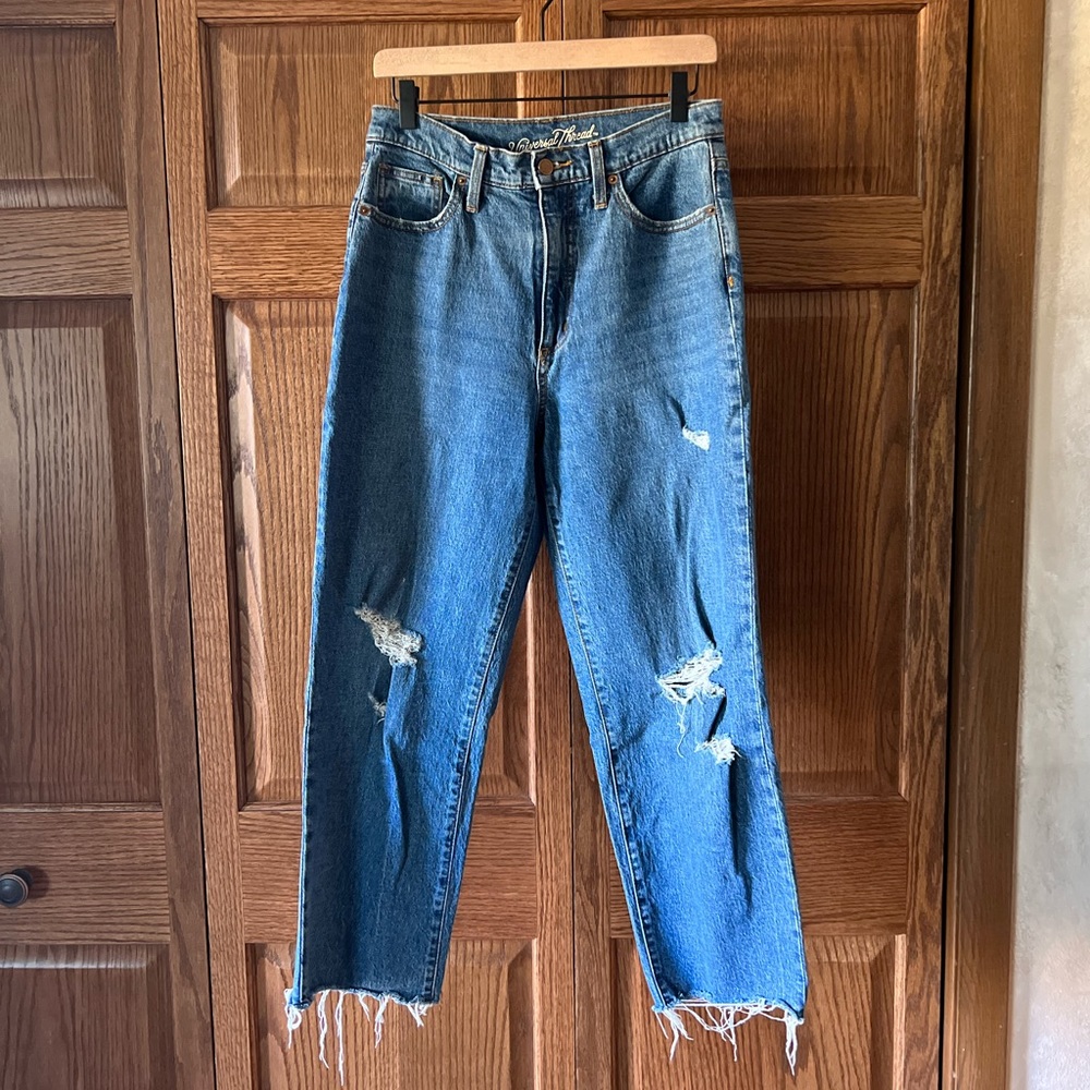 Universal Thread High Rise Distressed Relaxed Straight Leg Jean